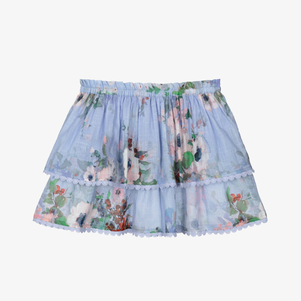 Zimmermann-Girls Light Blue Floral Voile Skirt | Childrensalon Outlet