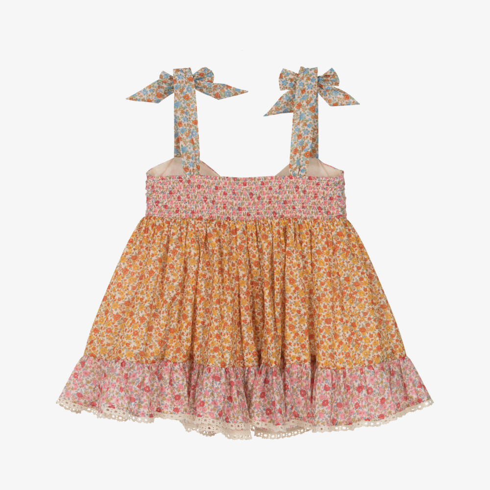 Zimmermann-Оранжевый хлопковый топ с цветочным узором для девочек | Childrensalon Outlet