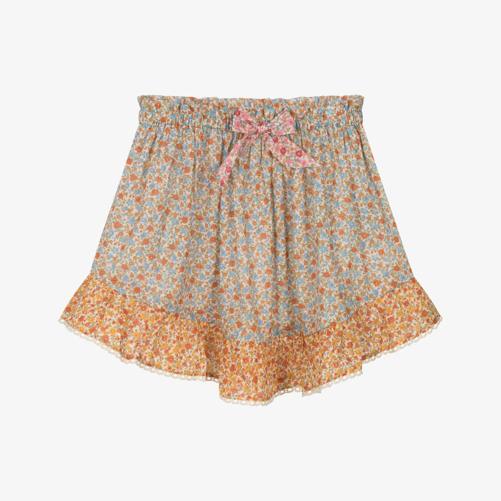 Zimmermann-Юбка из хлопка с цветочным узором оранжевая для девочек | Childrensalon Outlet