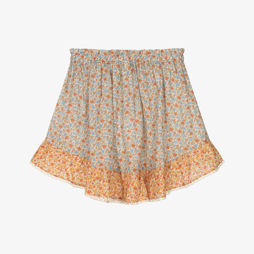 Zimmermann-Юбка из хлопка с цветочным узором оранжевая для девочек | Childrensalon Outlet