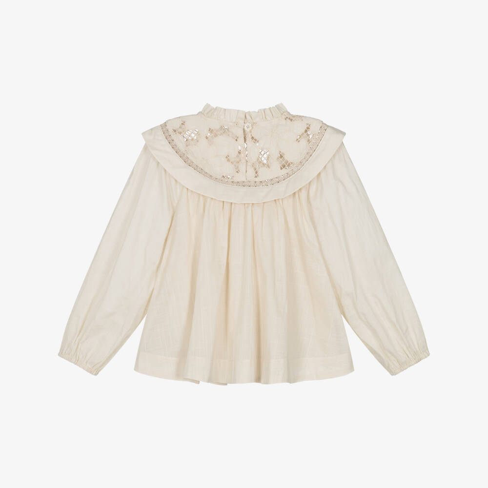 Zimmermann-بلوزة قطنية بيج مطرزة للبنات | Childrensalon Outlet