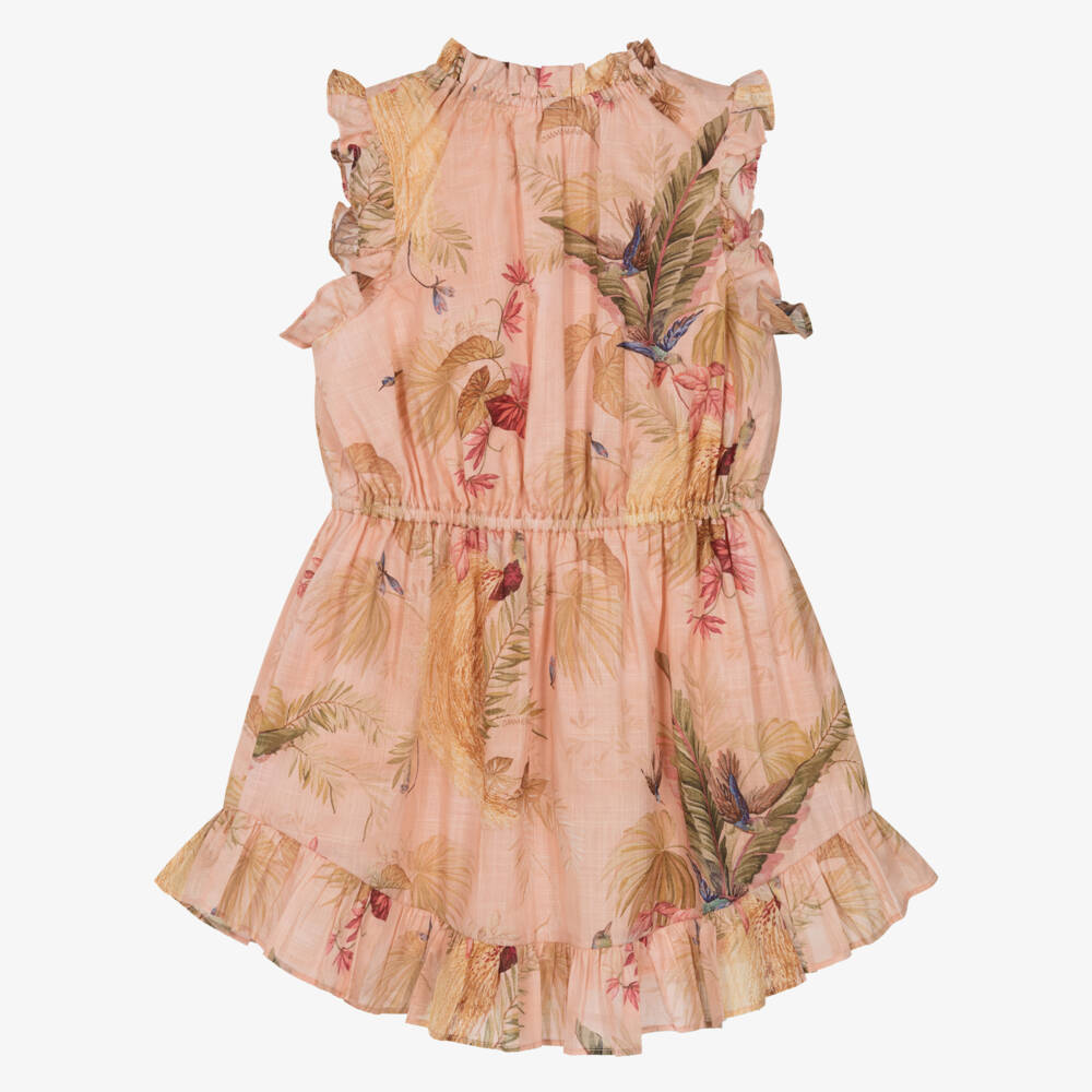 Zimmermann-فستان قطني وردي استوائي للبنات | Childrensalon Outlet