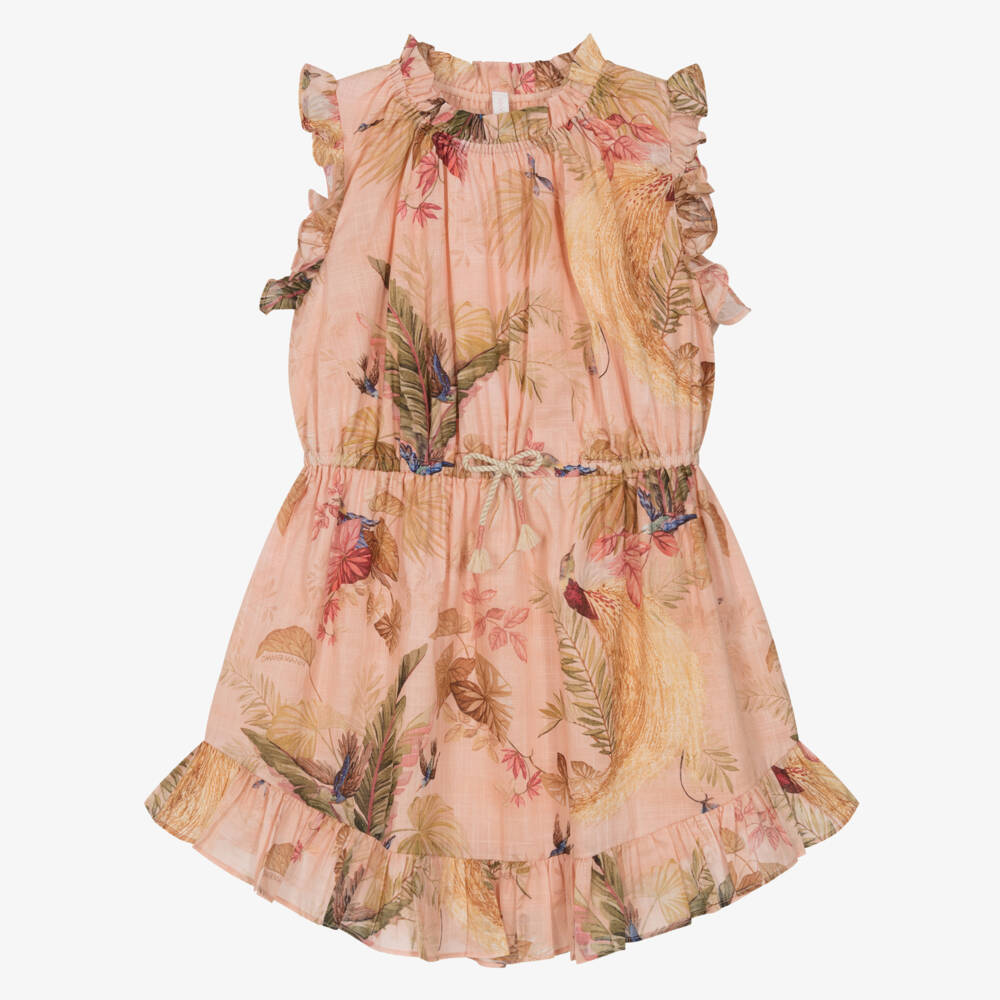 Zimmermann-فستان قطني وردي استوائي للبنات | Childrensalon Outlet
