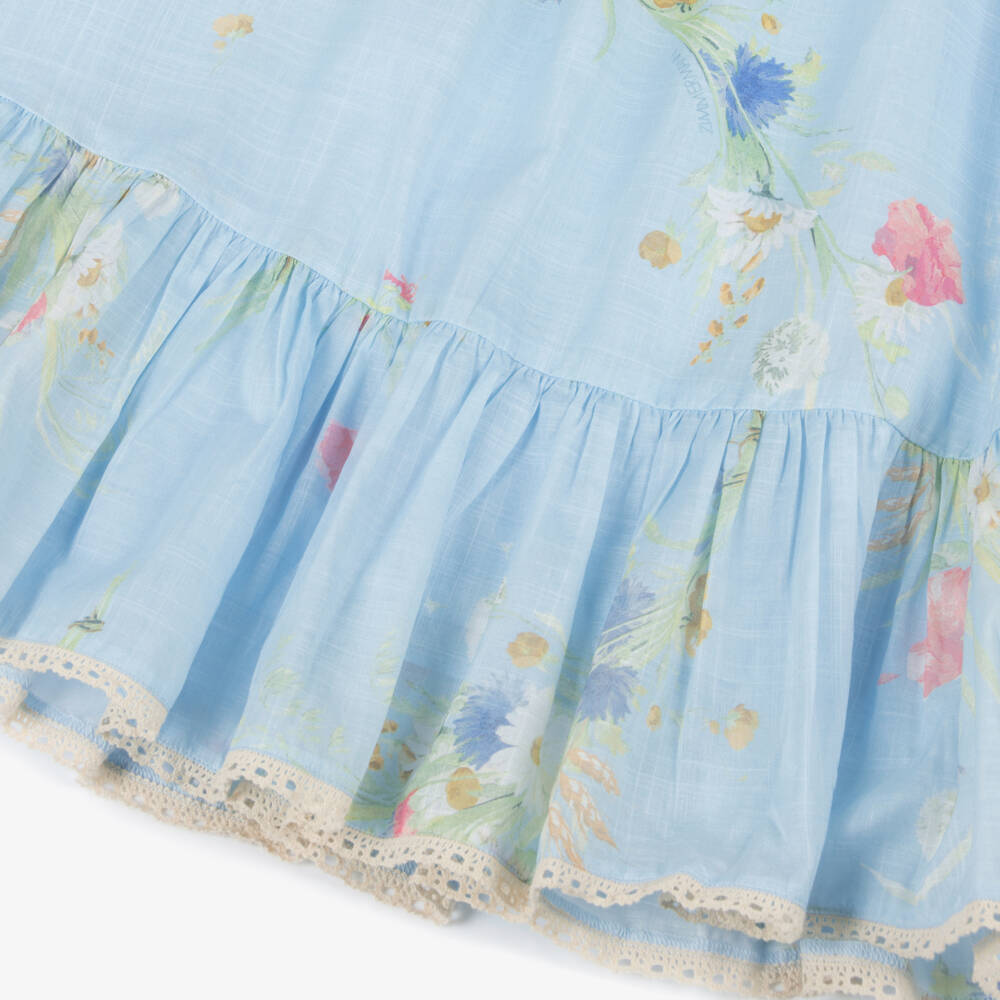 Zimmermann-فستان قطني أزرق مزهر للبنات | Childrensalon Outlet