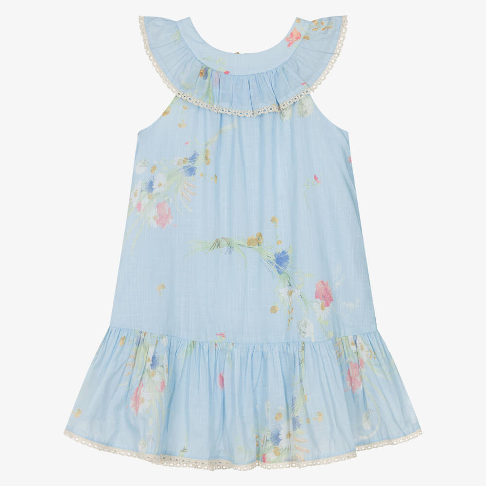 Zimmermann-فستان قطني أزرق مزهر للبنات | Childrensalon Outlet