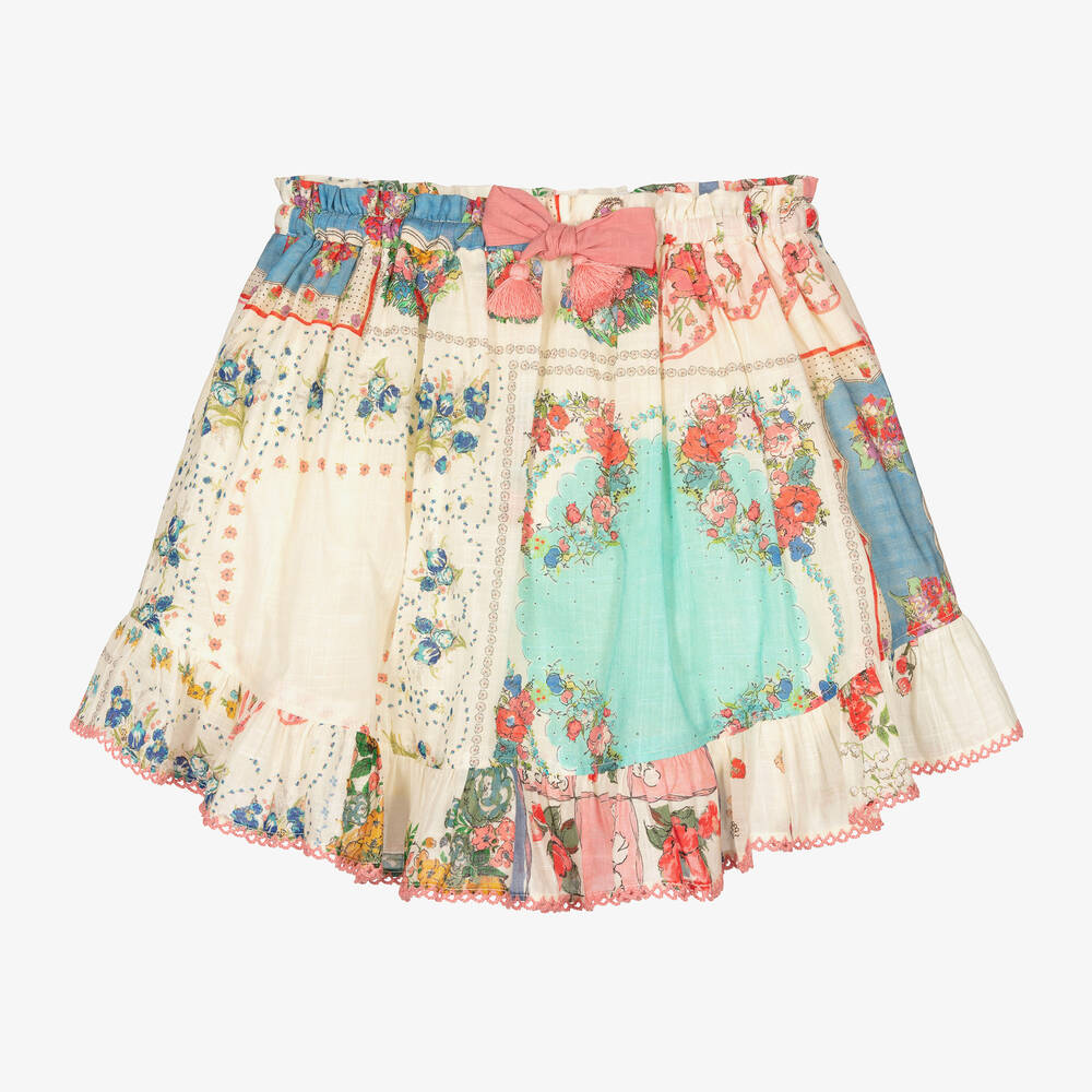 Zimmermann - Girls Patch Painted Floral Cotton Skirt | Childrensalon
