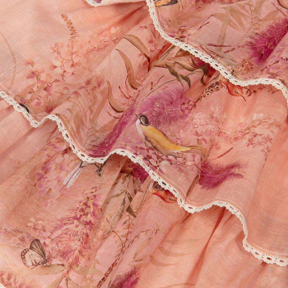 Zimmermann-فستان وردي بناتي بطبعات نباتية وطبقات | Childrensalon Outlet