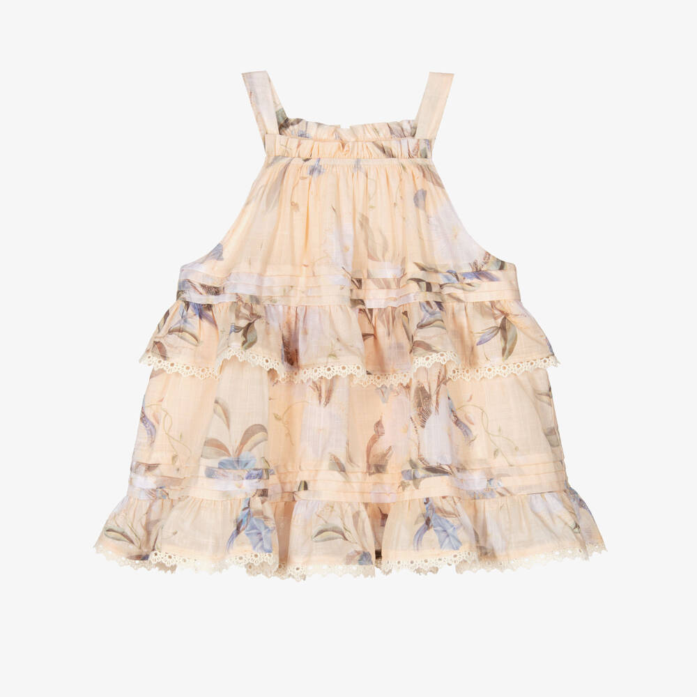 Zimmermann-Girls Peach Pink Floral Print Cotton Swing Top | Childrensalon Outlet