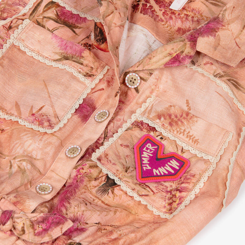 Zimmermann-Girls Pink Botanical Print Playsuit | Childrensalon Outlet