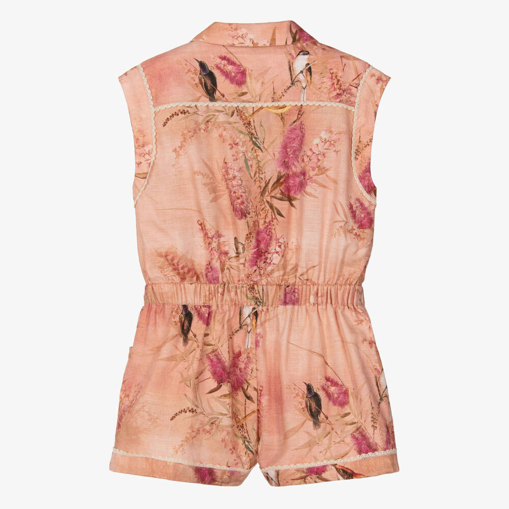 Zimmermann-Girls Pink Botanical Print Playsuit | Childrensalon Outlet