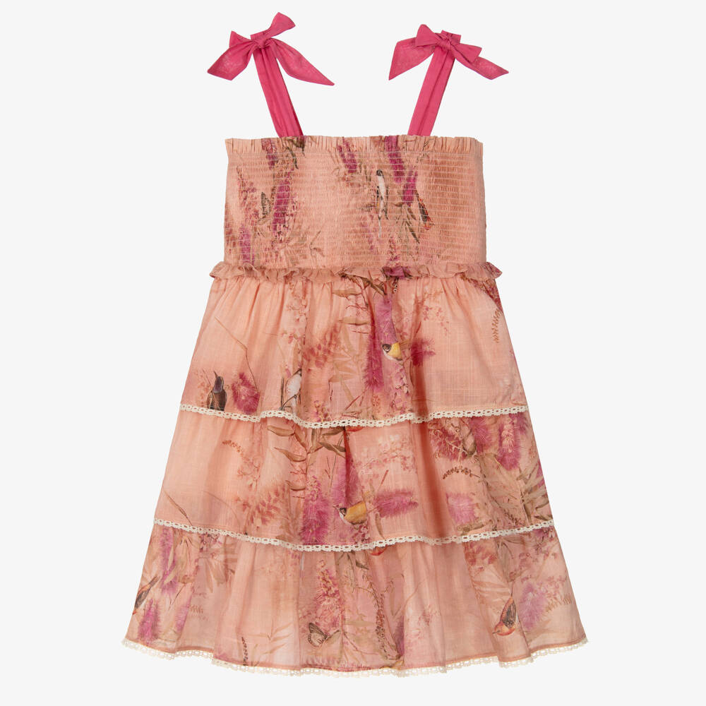 Zimmermann-Girls Pink Botanical Tiered Dress | Childrensalon Outlet
