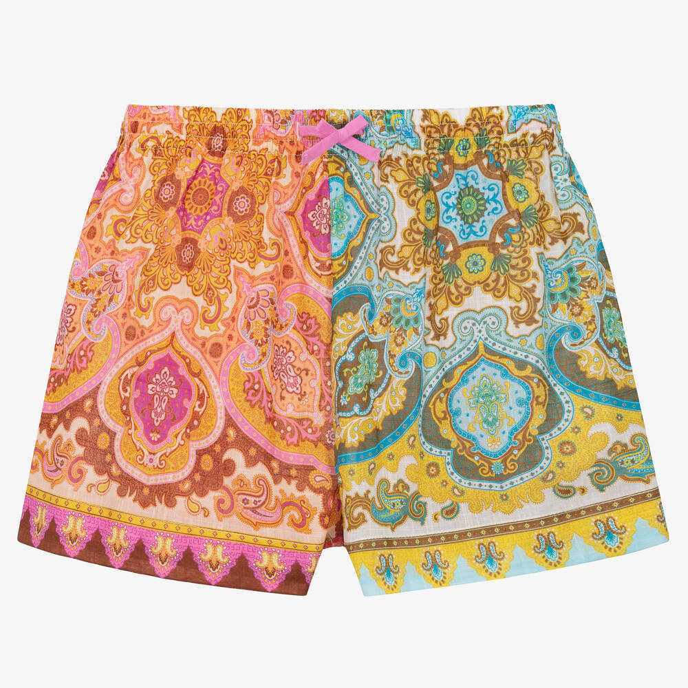 Zimmermann - Girls Pink Cotton Bandana Print Shorts | Childrensalon