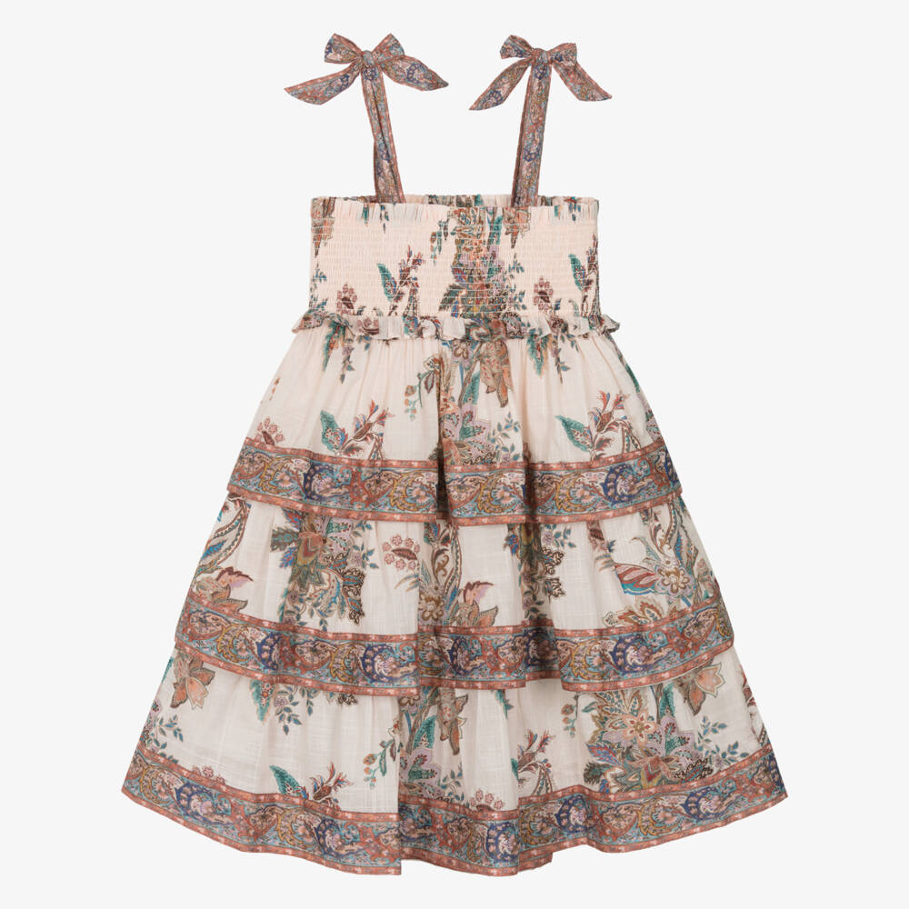 Zimmermann-فستان بناتي وردي مزهر من القطن بطبقات | Childrensalon Outlet