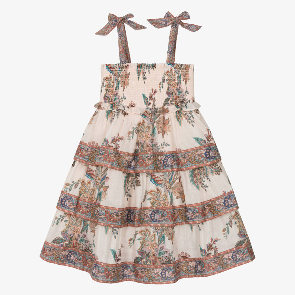Zimmermann-فستان بناتي وردي مزهر من القطن بطبقات | Childrensalon Outlet