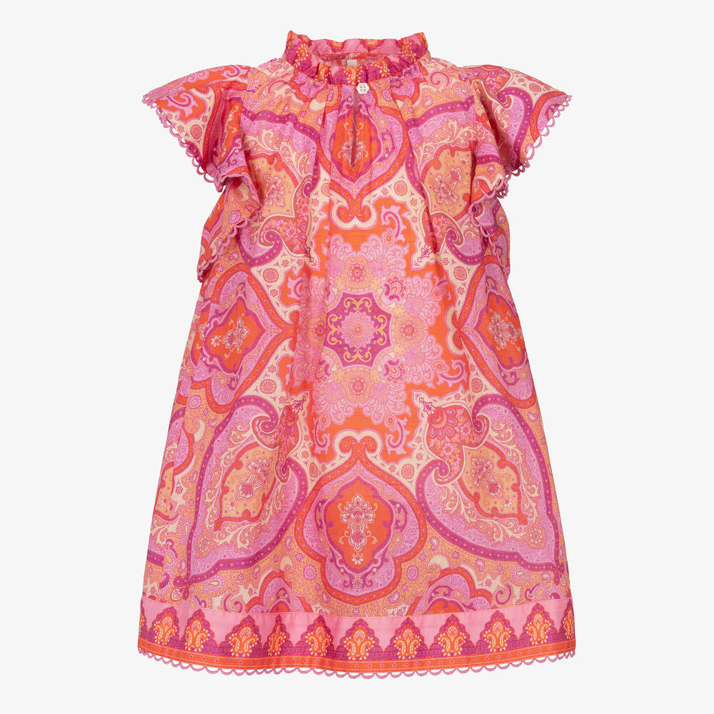 Zimmermann - Розовое хлопковое платье с принтом пейсли | Childrensalon