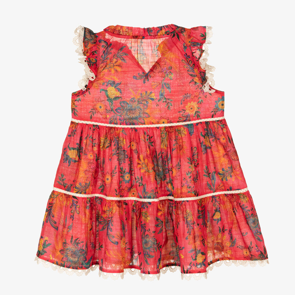 Zimmermann-فستان قطن لون زهري فيوشيا بطبعة ورود | Childrensalon Outlet