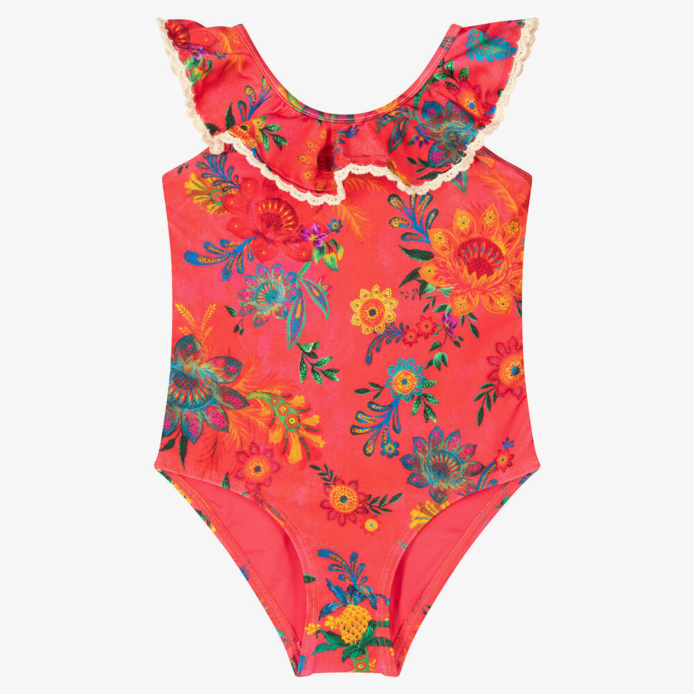 Zimmermann - Girls Pink Floral Print Swimsuit | Childrensalon