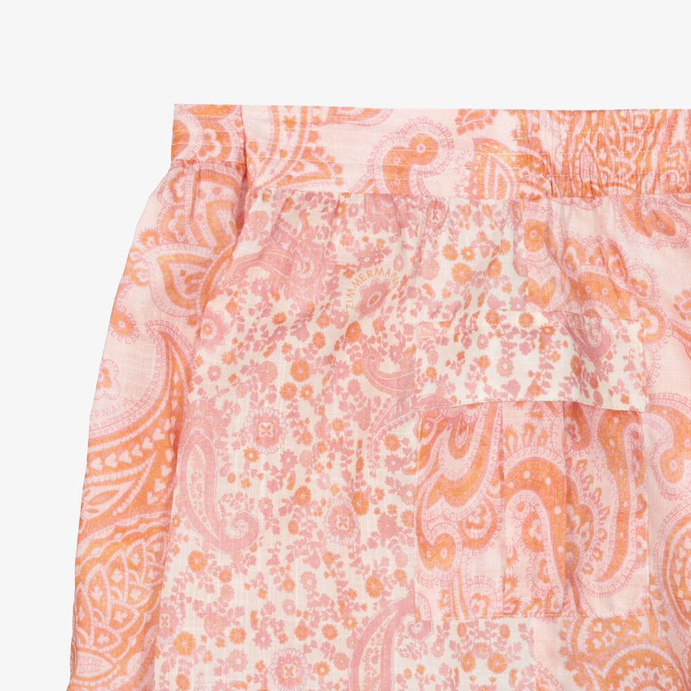 Zimmermann-Girls Pink Paisley Cotton Shorts | Childrensalon Outlet