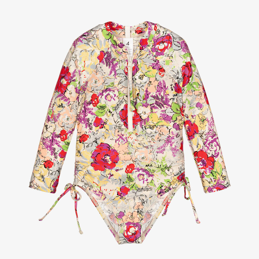 Zimmermann-Girls Pink Peony Floral Zip-Up Swimsuit | Childrensalon Outlet