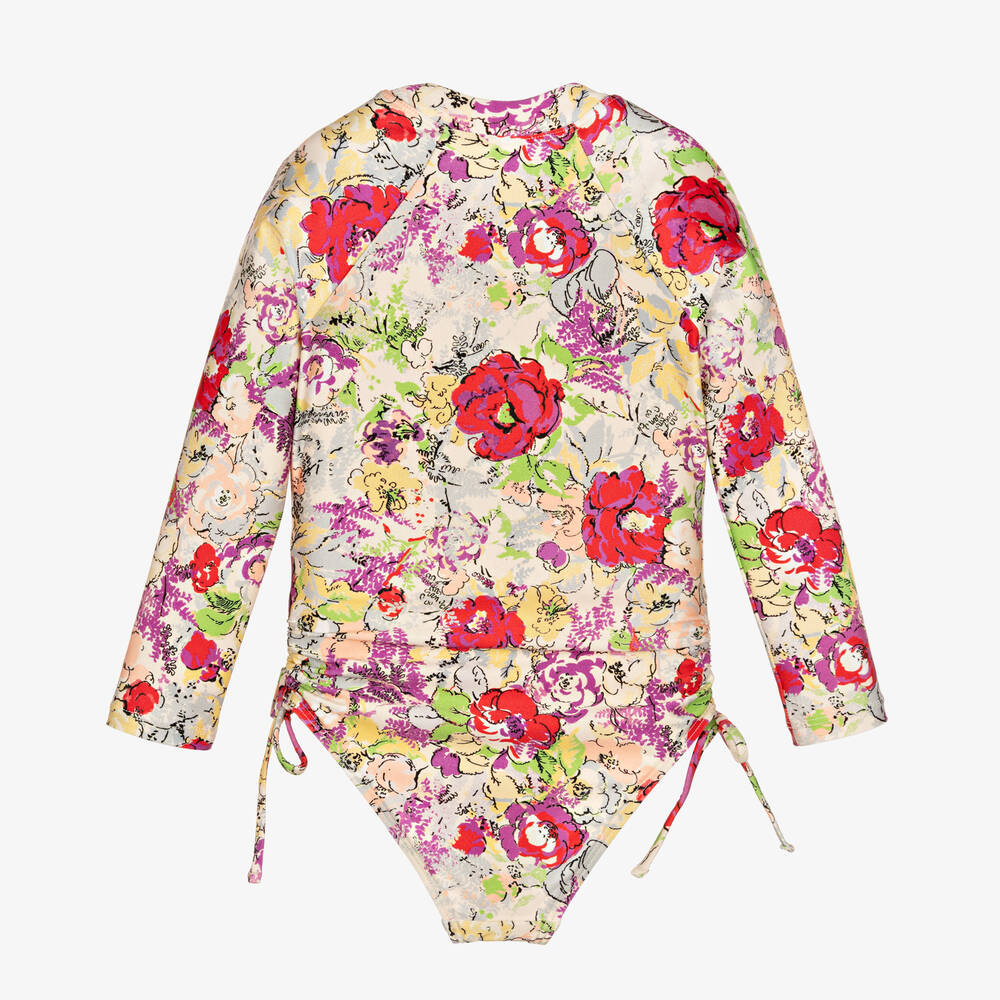 Zimmermann-Girls Pink Peony Floral Zip-Up Swimsuit | Childrensalon Outlet