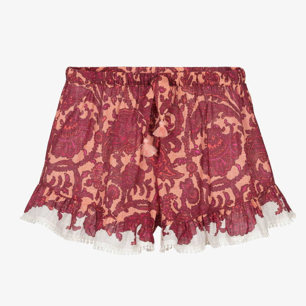 Zimmermann - Girls Pink & Red Cotton Paisley Shorts | Childrensalon