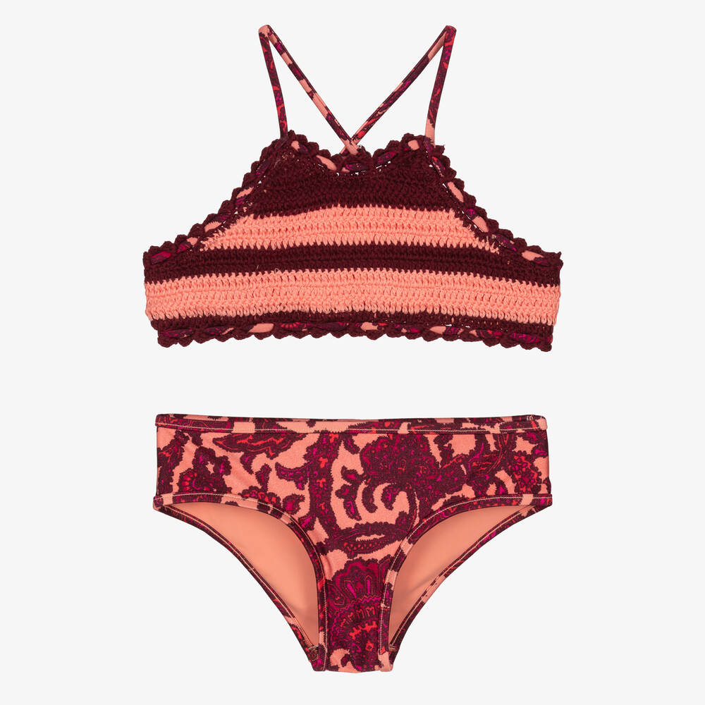 Zimmermann - Bikini rose et rouge en crochet | Childrensalon