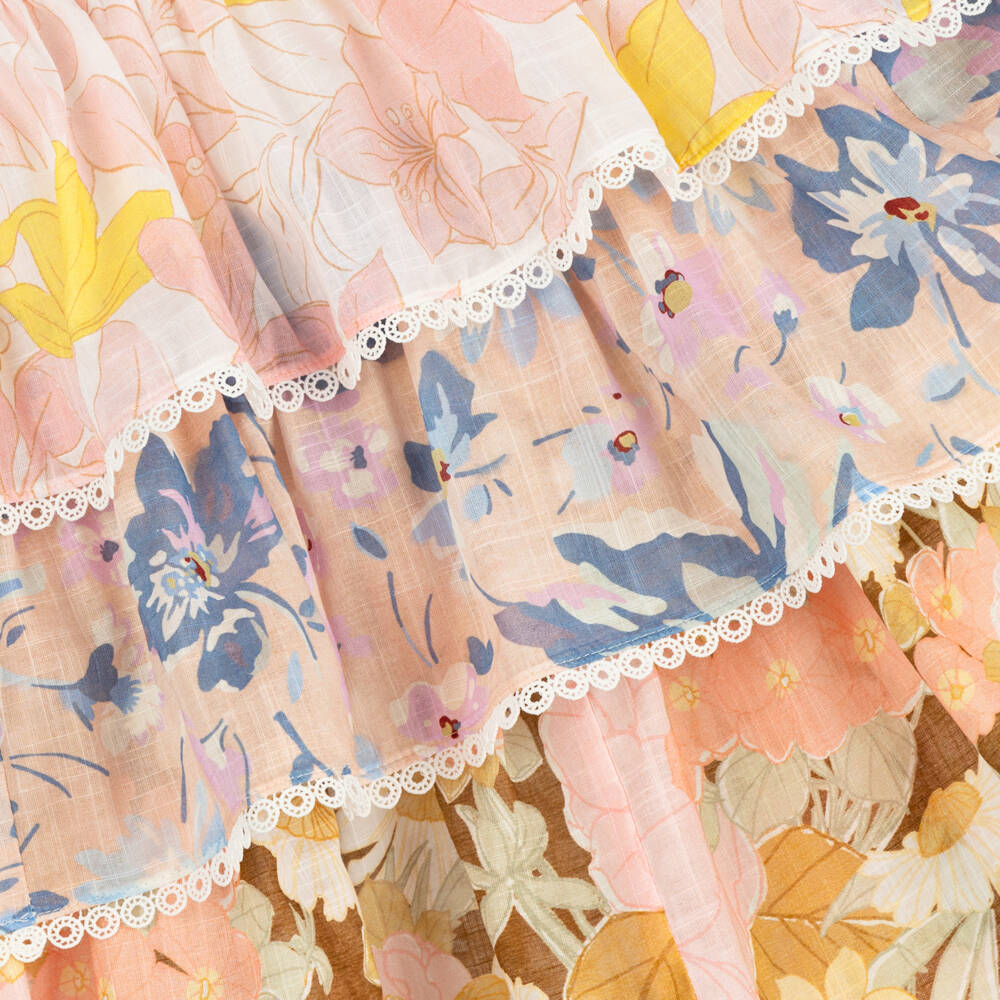 Zimmermann-Girls Pink & Yellow Floral Tiered Cotton Dress | Childrensalon Outlet
