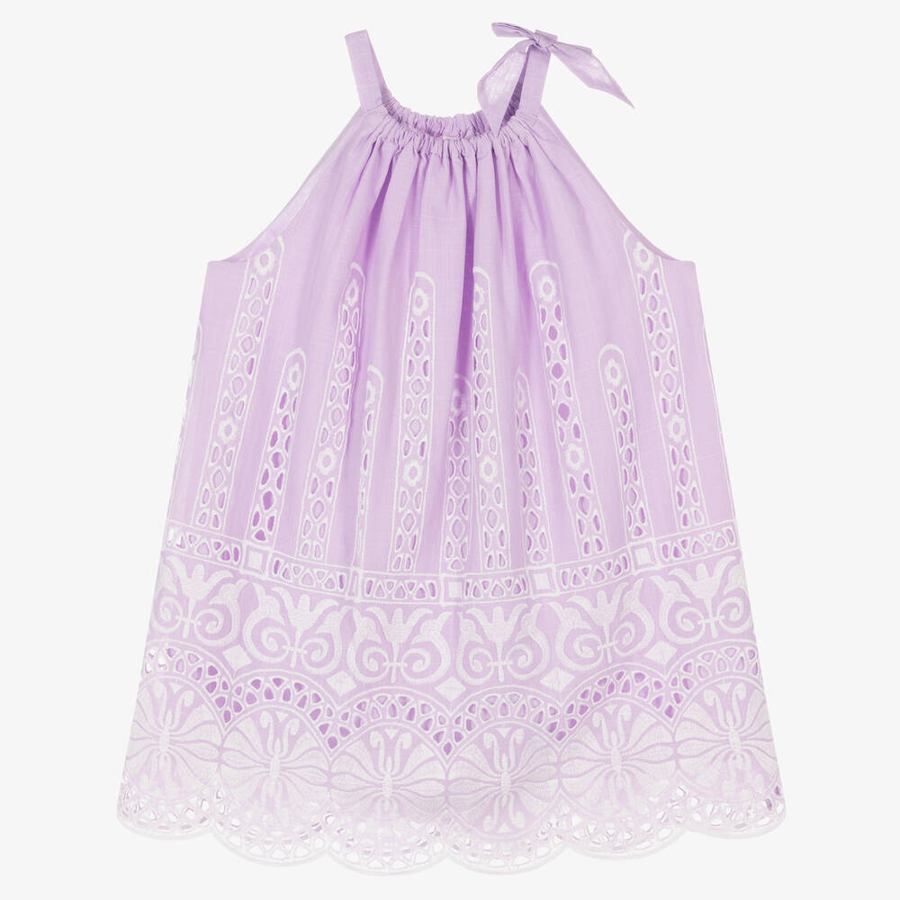 Zimmermann - فستان قطن مطرز مقلم لون بنفسجي | Childrensalon