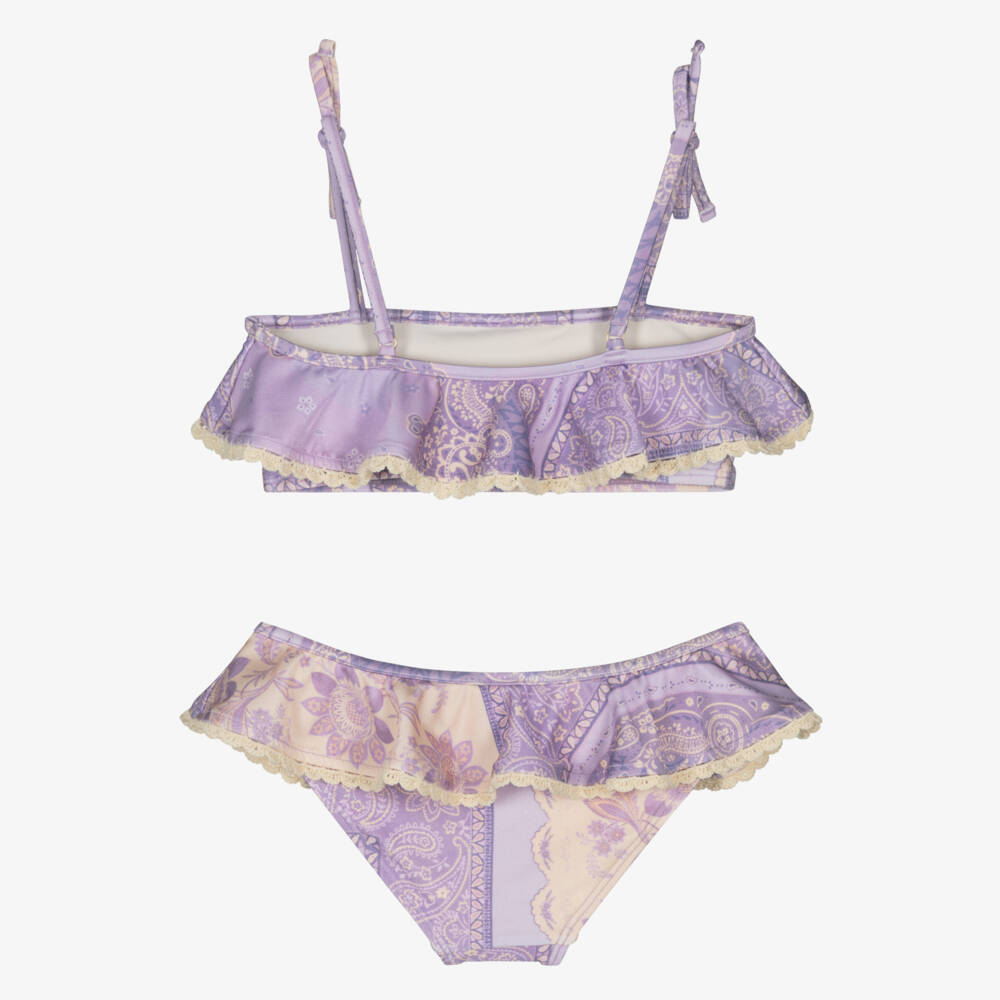 Zimmermann-Girls Purple & Ivory Paisley Ruffle Bikini | Childrensalon Outlet