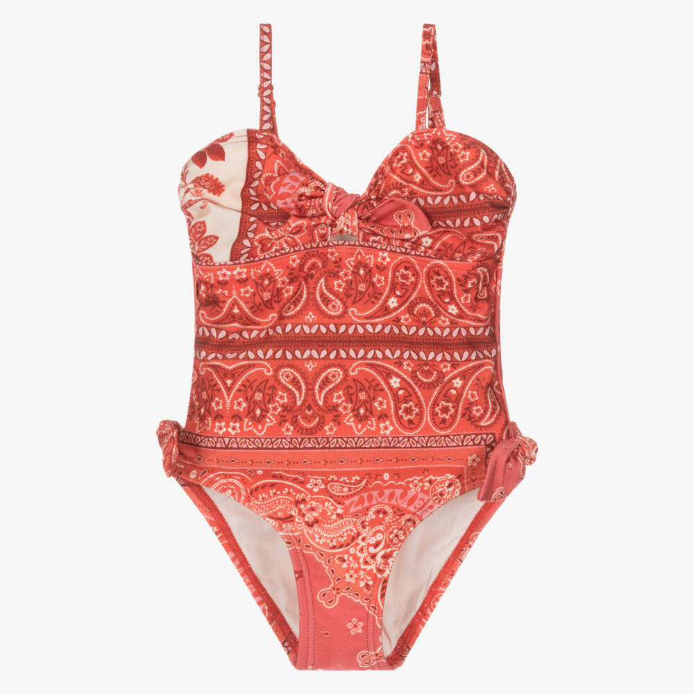 Zimmermann-Купальник для девочек с красным узором пейсли | Childrensalon Outlet