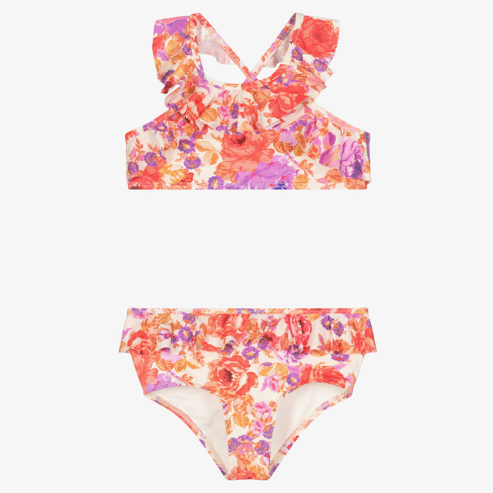 Zimmermann - Girls Red & Purple Floral Frill Bikini | Childrensalon