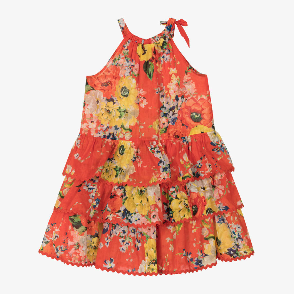 Zimmermann-Красное многоярусное платье с цветами | Childrensalon Outlet