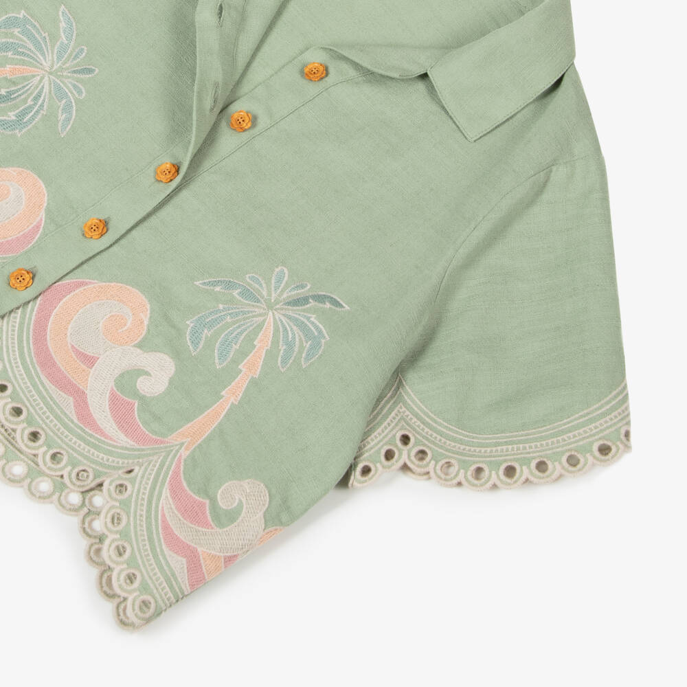 Zimmermann-Блузка из хлопка с вышивкой для девочек в цвете шалфей | Childrensalon Outlet