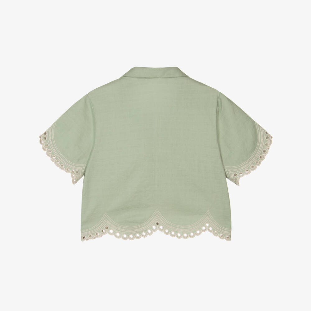 Zimmermann-Блузка из хлопка с вышивкой для девочек в цвете шалфей | Childrensalon Outlet