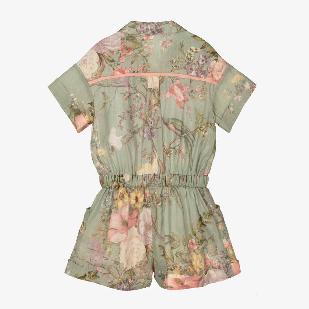 Zimmermann-Girls Sage Floral Cotton Romper | Childrensalon Outlet