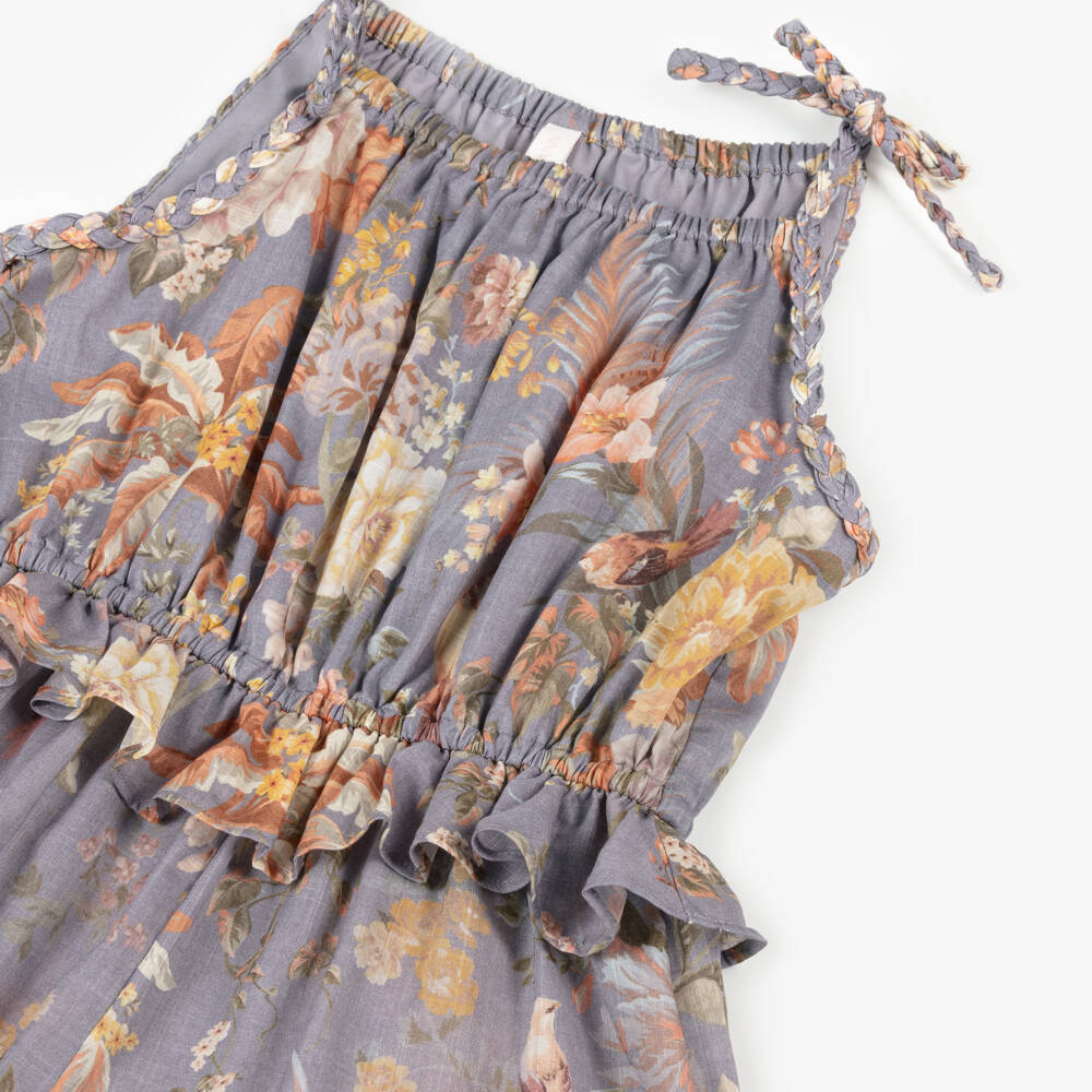 Zimmermann-Girls Teal-Blue Floral Cotton Romper | Childrensalon Outlet