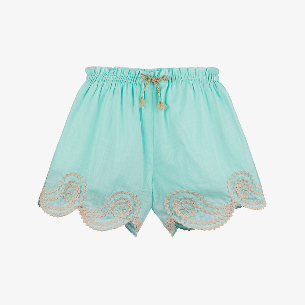 Zimmermann-Girls Turquoise Cotton Voile Shorts | Childrensalon Outlet
