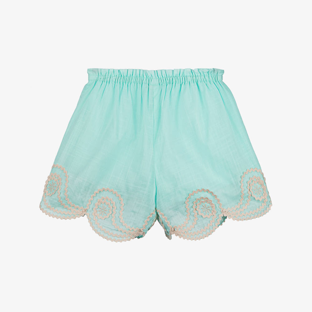 Zimmermann-Girls Turquoise Cotton Voile Shorts | Childrensalon Outlet