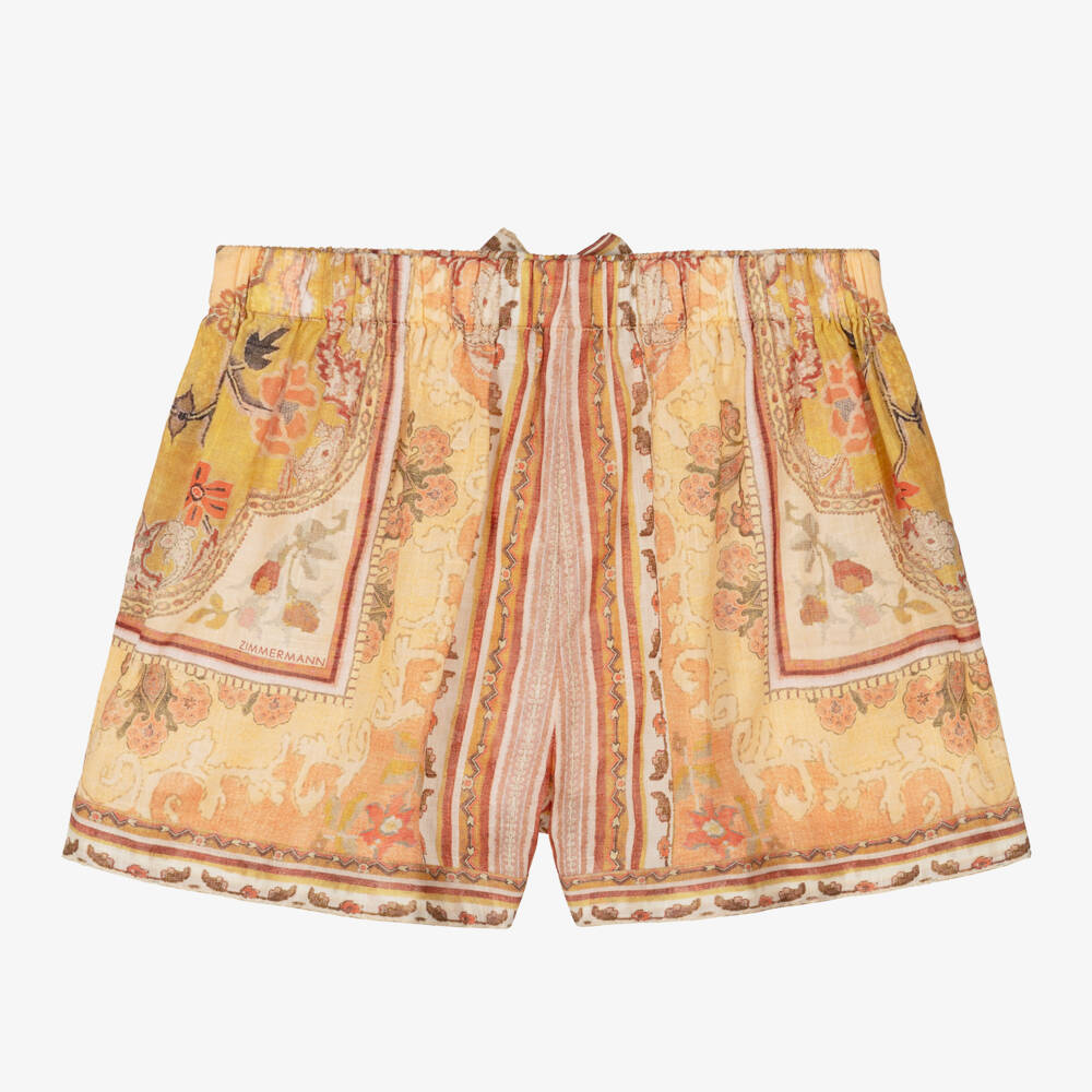 Zimmermann-Girls Vintage Orange Print Cotton Shorts | Childrensalon Outlet