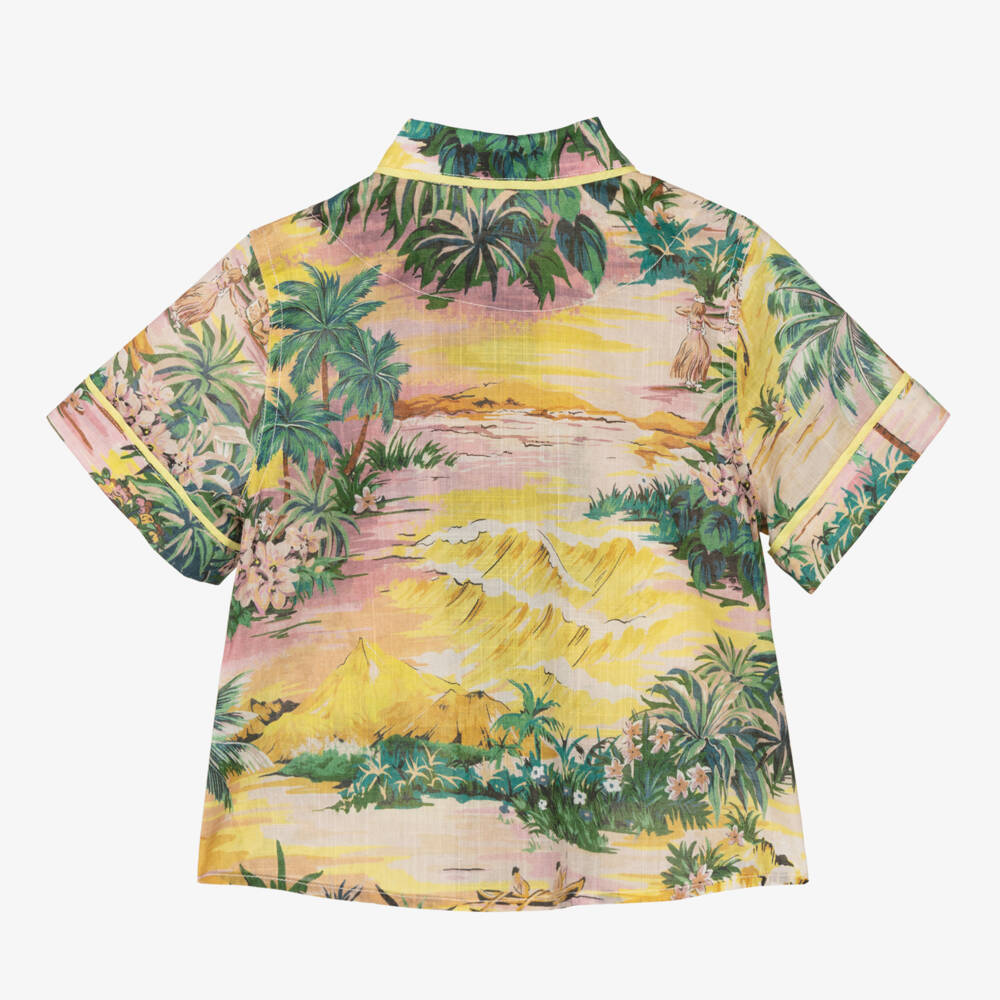 Zimmermann-Girls Yellow Cotton Palm Tree Shirt | Childrensalon Outlet