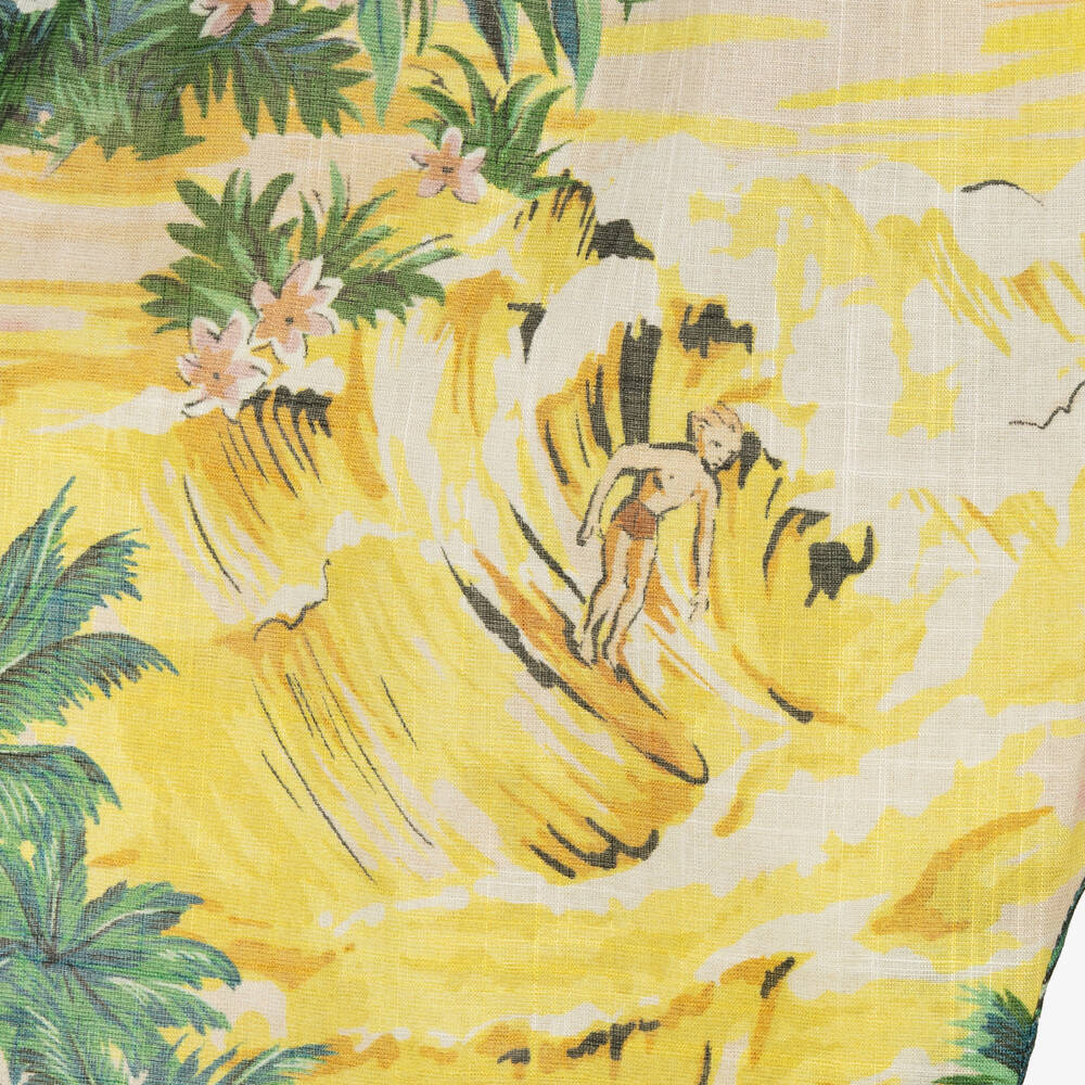 Zimmermann-Girls Yellow Cotton Palm Tree Trousers | Childrensalon Outlet