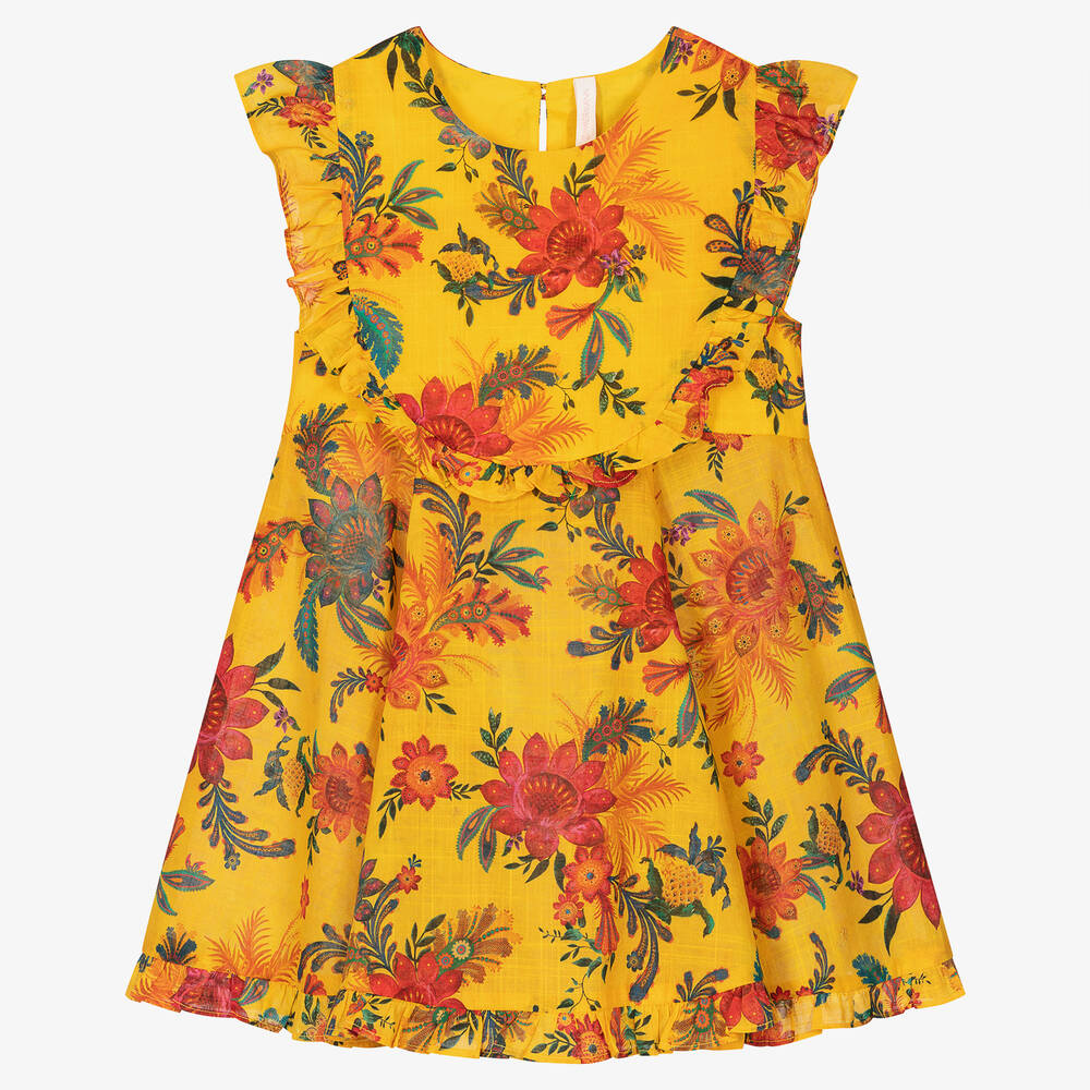 Zimmermann - فستان قطن لون أصفر بطبعة ورود | Childrensalon