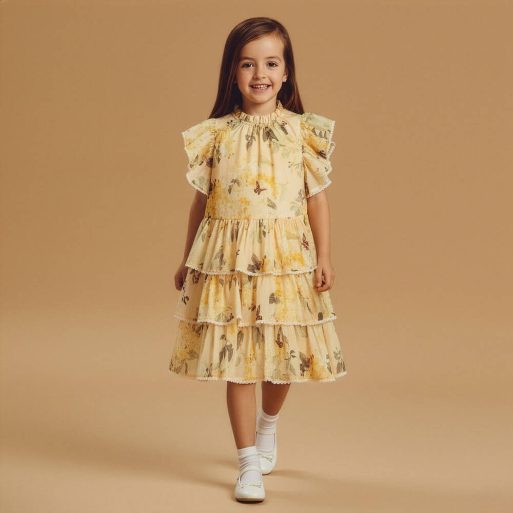 Zimmermann-Girls Yellow Floral Cotton Dress | Childrensalon Outlet