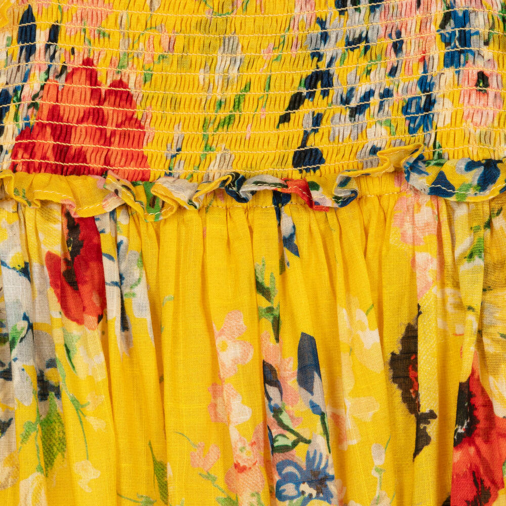 Zimmermann-Girls Yellow Floral Shirred Cotton Dress | Childrensalon Outlet