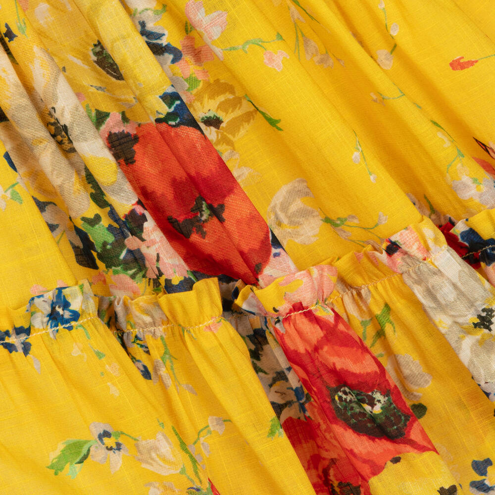 Zimmermann-Girls Yellow Floral Shirred Cotton Dress | Childrensalon Outlet
