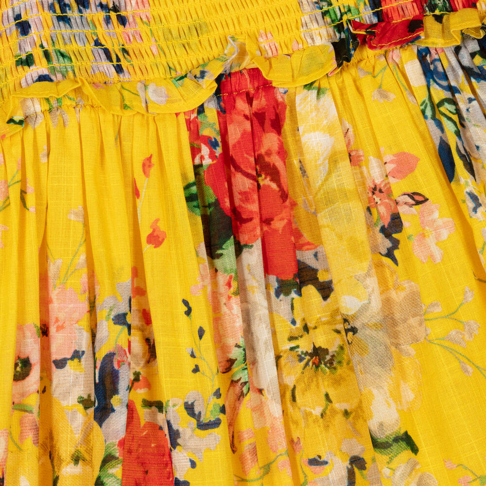 Zimmermann-Girls Yellow Floral Shirred Cotton Dress | Childrensalon Outlet