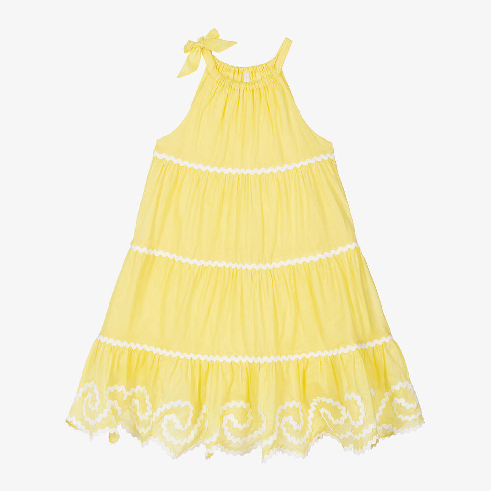 Zimmermann-Желтое хлопковое платье с тесьмой-зигзагом | Childrensalon Outlet