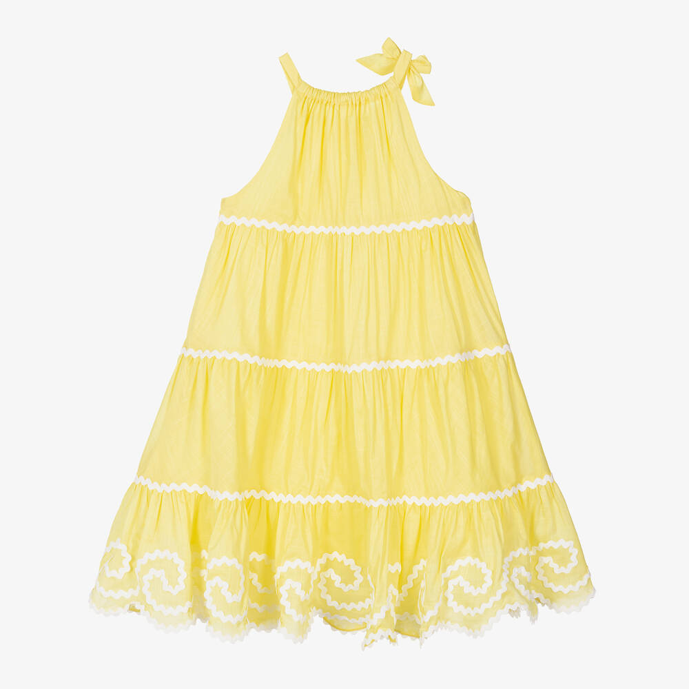 Zimmermann-Girls Yellow Ric Rac Cotton Dress | Childrensalon Outlet