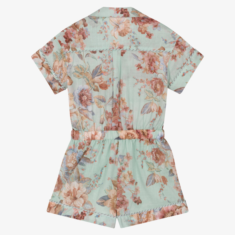 Zimmermann-Green Floral Button Playsuit | Childrensalon Outlet