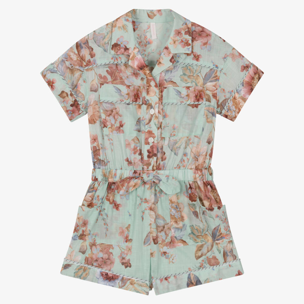 Zimmermann-Green Floral Button Playsuit | Childrensalon Outlet